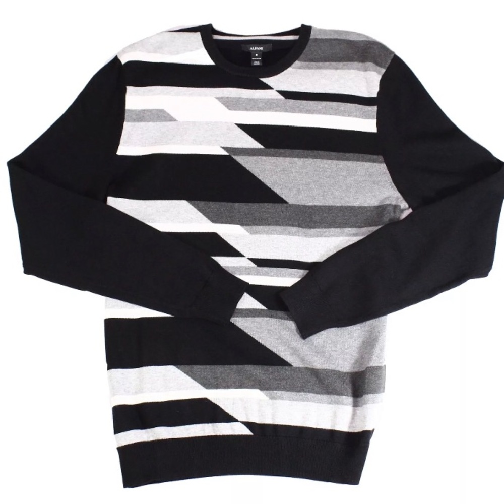 Alfani Mens Sweater Black Size XXL Pullover Crew Geometric Pattern $75